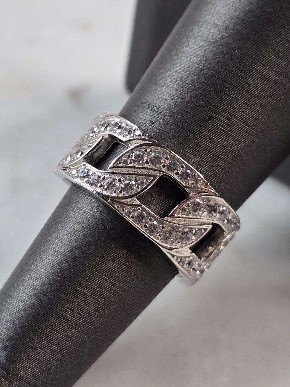 Mens Sterling Silver Modernist Cuban Link CZ Ring 6.1g E2341